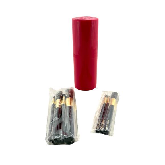 Estee Lauder Make Up Brush Set 7 Brushes in Pink Cylindrical Plastic Container - Picture 2 of 10